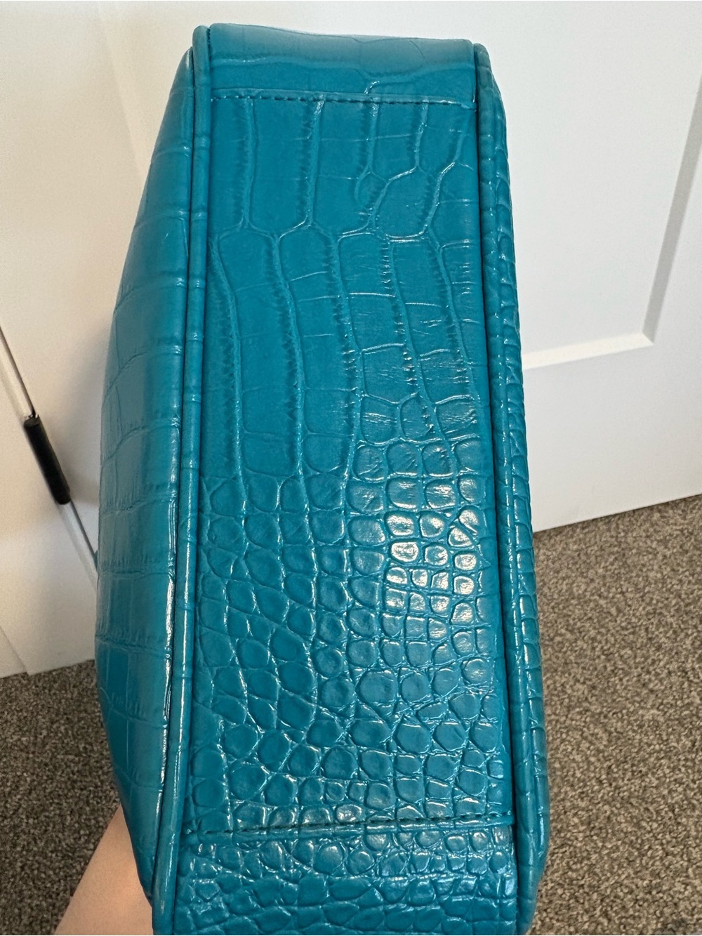 Y2K Joanel Teal Croc-Embossed Leather Shoulder Bag - Picture 8 of 15